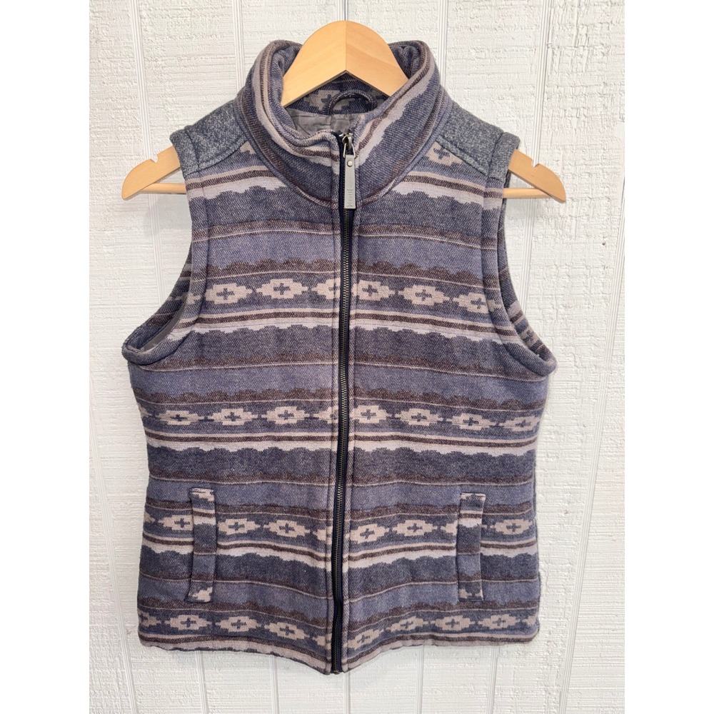 Cruel Denim Vest Womens Blue Southwestern Aztec Quilted Full Zip Knit M